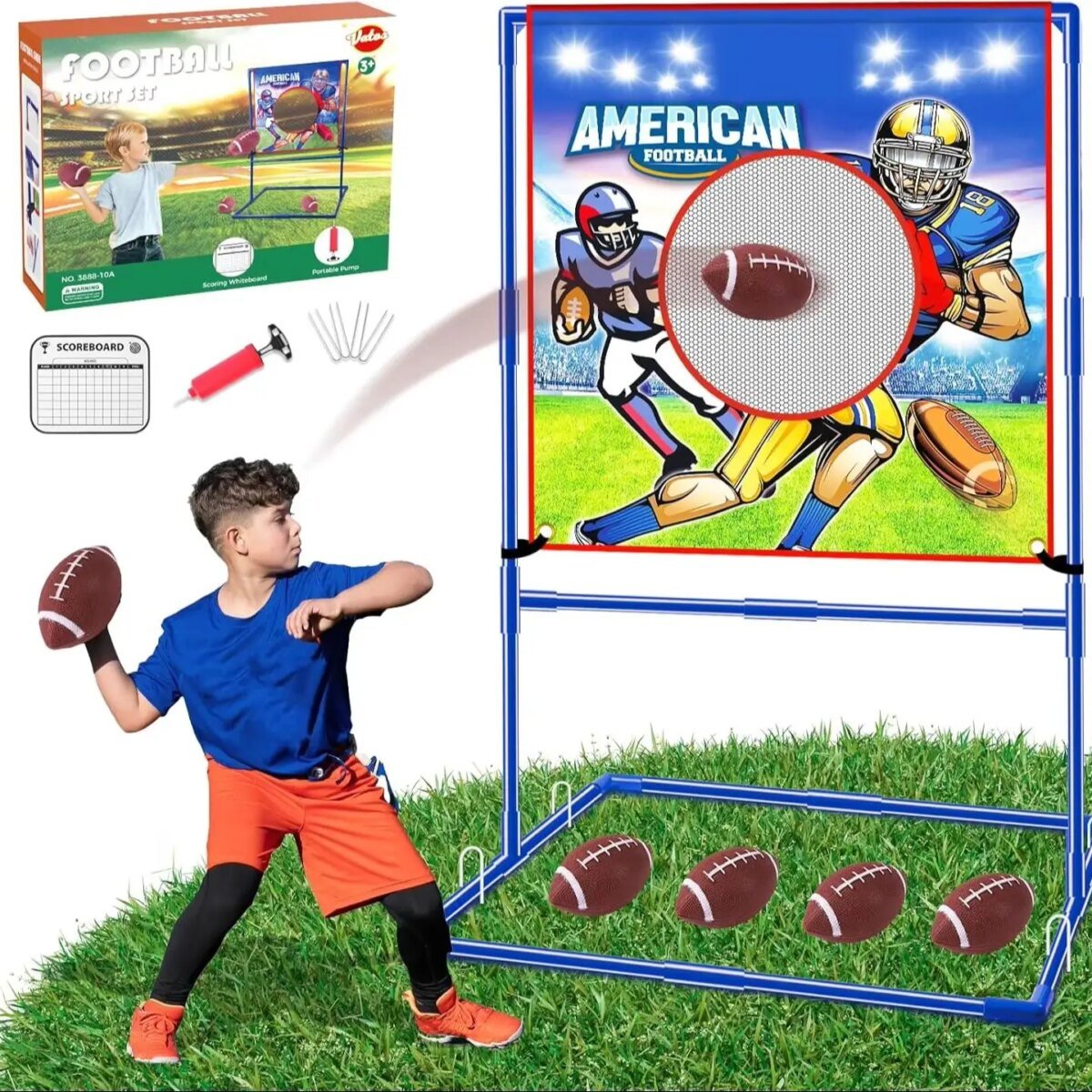 VATOS Rugby US Football Toss Target Games with 4 Inflatable Footballs Indoor Outdoor Sport Toy for Kids Passing Targets Game - Image 1