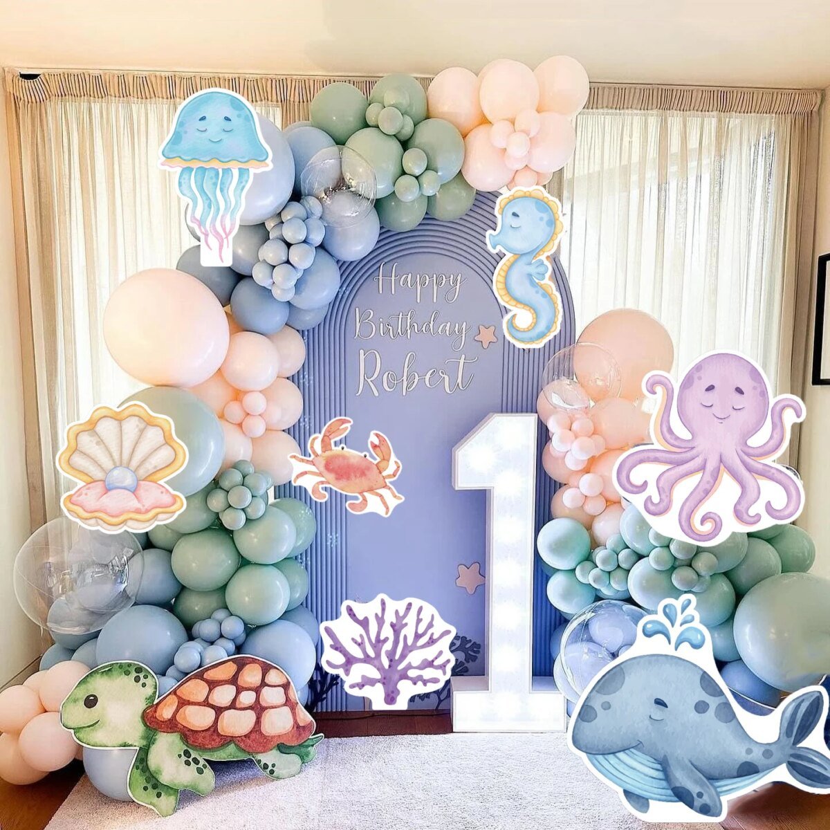 5pcs 12inch Ocean Animals KT Board Whale Octopus Cutout for Birthday Baptism Baby Shower Under the Sea Theme Party Decoration - Image 1