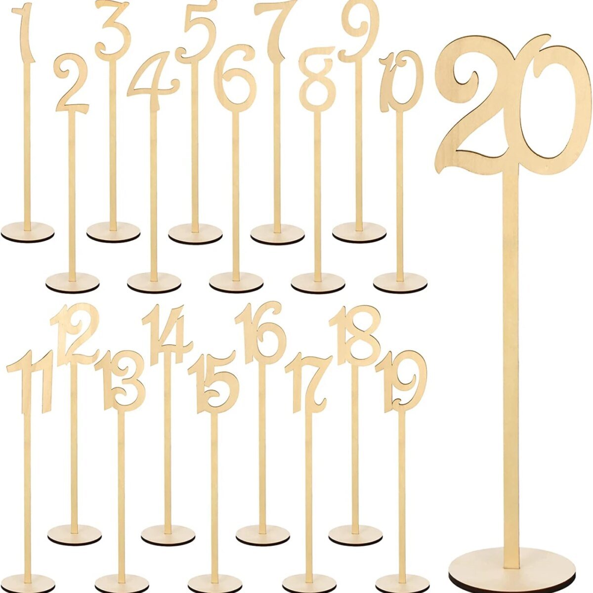 20Pc Wooden Table Numbers 1 To 20 Wood Wedding Table Number Signs with Holder Base Birthday Party Home Decoration Event Catering - Image 1