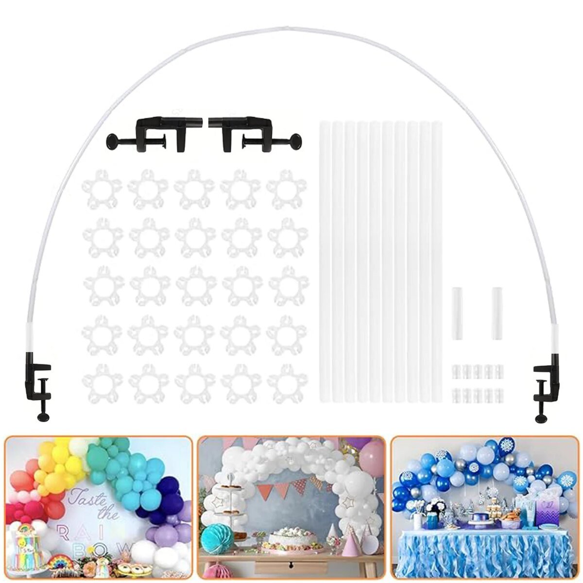 1 Set White Table Balloon Arch Kit, Arch Frame for Different Size Tables Balloon Garland Decorations of Birthday Party Wedding - Image 1