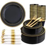 350 Pieces Disposable Dinnerware Sets, Dinner Plates, Dessert Plates,Cups 9 OZ