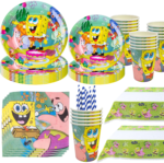 Free Customization Sponge-Bob Party Background Tableware Happy Birthday Decoration Plate Balloon Kid Favorite Party Baby Shower