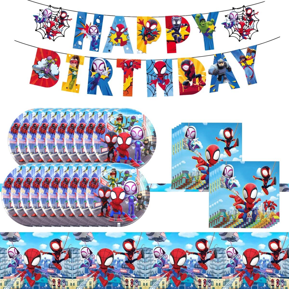 Spidey And His Amazing Friends Birthday Party Supplies, banner，Plates, Napkins and Tablecover for Party Decorations - Image 1