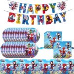 Spidey And His Amazing Friends Birthday Party Supplies, banner，Plates, Napkins and Tablecover for Party Decorations