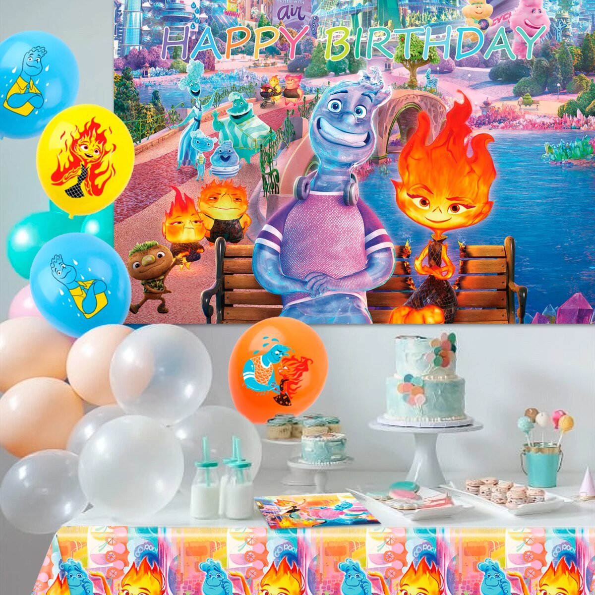 Elemental Party ,24pcs Elemental PartyTableware Set- Plates Napkins Tablecloth etc Elemental Party Supplies - Image 1