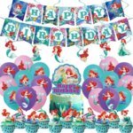 Disney Birthday Party Banner Paper Cup Balloon Table Cloth Little Mermaid Theme Girl