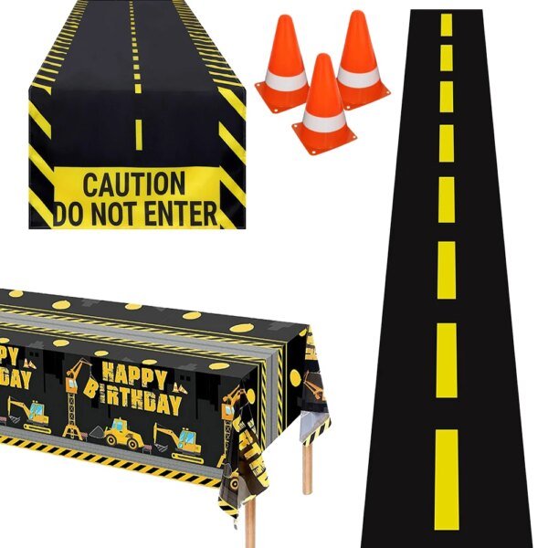 construction truck party tablecloth table runner Engineering excavator theme table cover boy construction birthday party decor