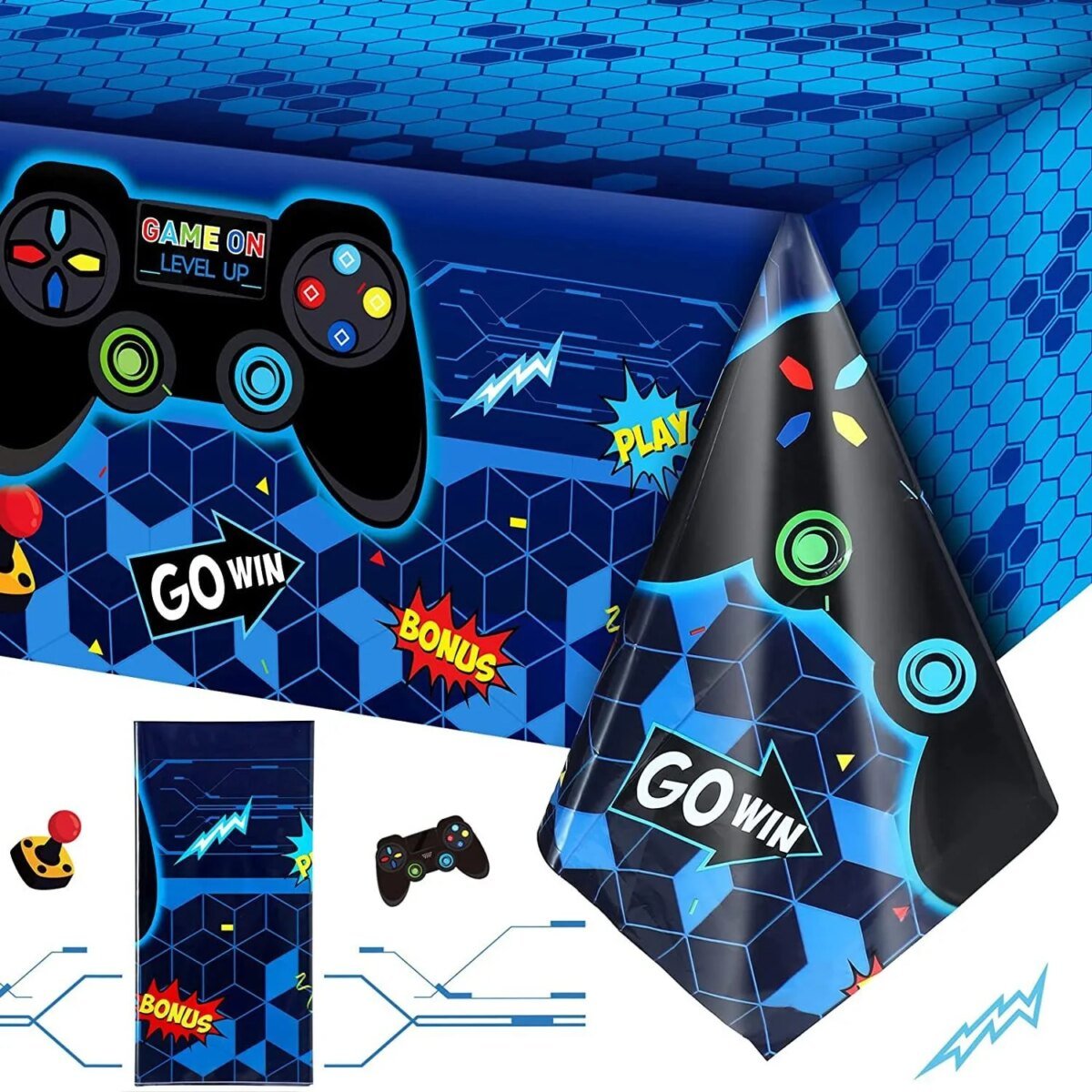 Video Game Table Cover Video Game Birthday Decoration Game Theme Plastic Table Cloth Party Supplies for Boys Girls Kids Player - Image 1