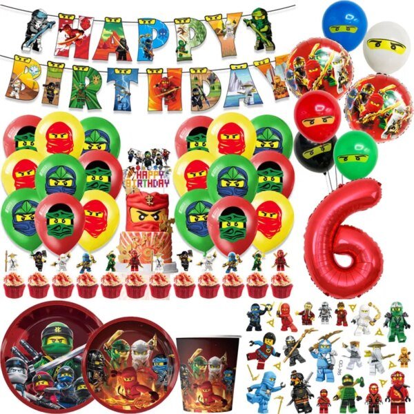Cartoon Ninja Birthday Decorations Paper Tableware Plate Cup Tablecloth Foil Ballons Kids Banner Cake Toppers Party Supplies