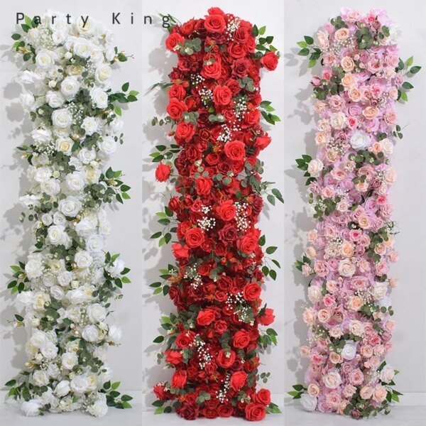 Artificial Flowers Runners Outdoor Wedding Decoration Dinning Table Centerpieces Road Lead Fake Flower Row Party Home Decor