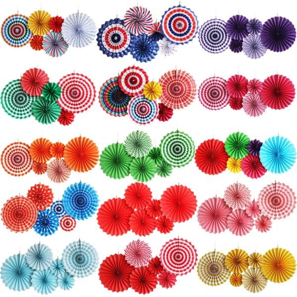 6pcs/set Decorative Wedding DIY Wheel Tissue Paper Hanging Fans Flowers Craft For Birthday Party Wedding Baby Shower Decoration