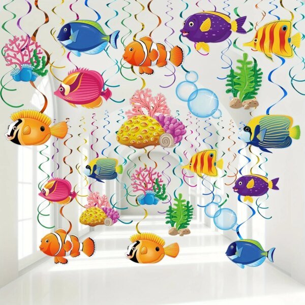 44 Pcs Tropical Fish Hanging Swirls Under the Sea Party Decorations Ceiling Decor for Boys Girls Kids Ocean Themed Party Mermaid