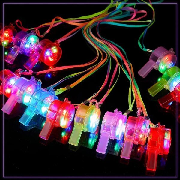 10/30pcs LED Light Up WhistlesToys Glow in the Dark Noice Makers Necklace with Lanyard Glow Whistles Party Supplies Whistles