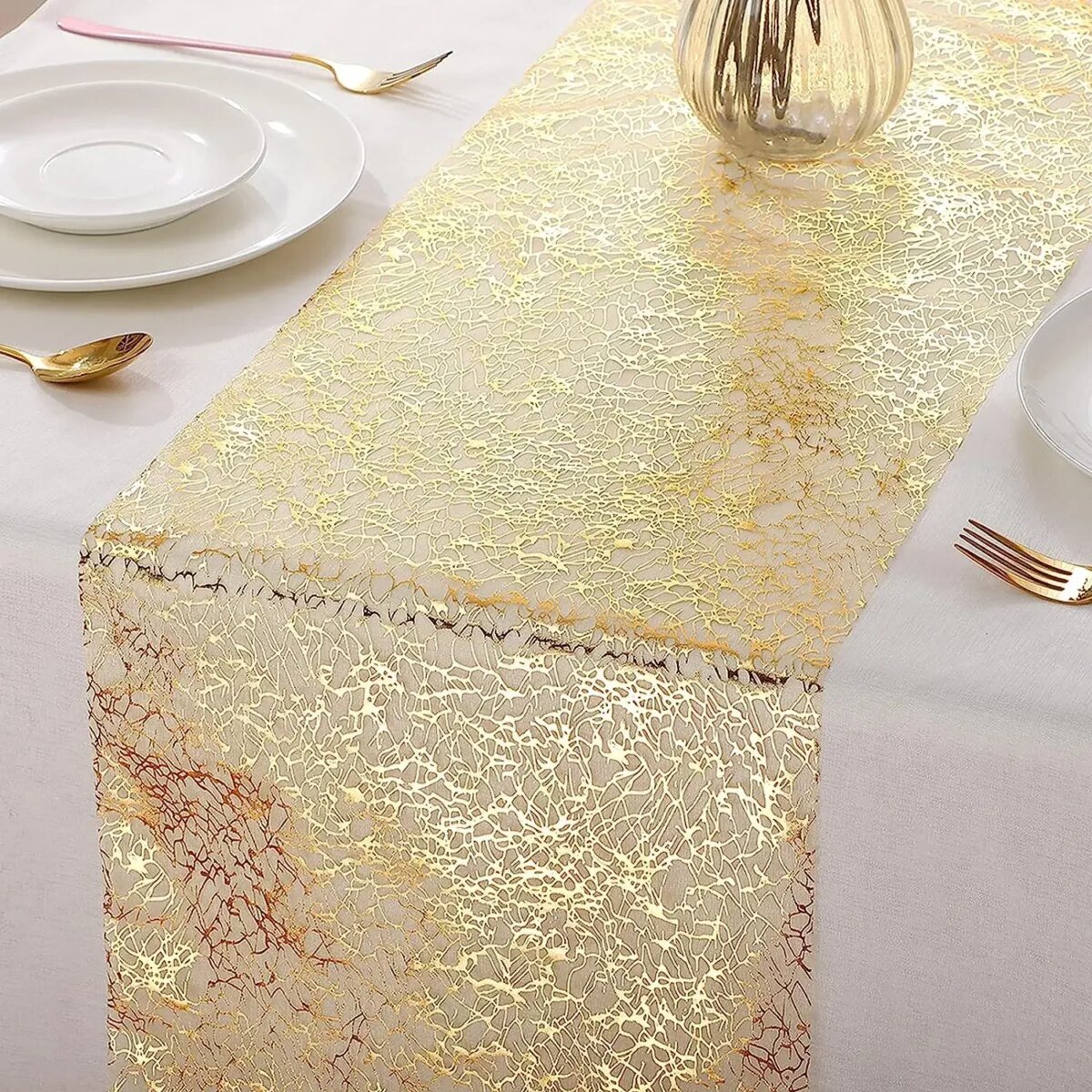 Glitter Metallic Table Runner,Polyester Gold/Rose Gold Table Runner Roll Dining Table Decor for Party Birthday Wedding - Image 1