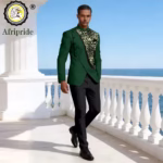 Mens Business Suits Single Breasted Kerchief Blazer and Pants 2 Piece Set