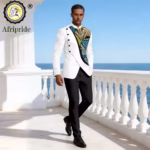 Mens Business Suits Single Breasted Kerchief Blazer and Pants 2 Piece Set